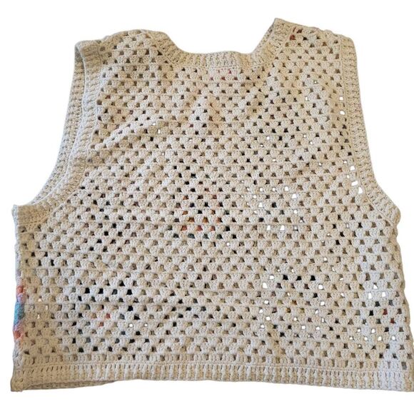 Pink Lily Sweater Vest Women's Large Cream Multicolor Crochet Granny Square - Picture 3 of 4